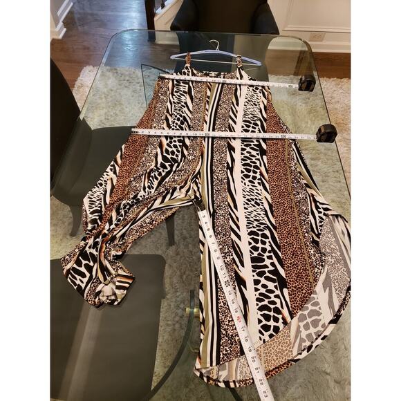 Women's Jumpsuit Multicolor Animal Print Strapless Flared Leg Cutout V XL - Picture 7 of 14